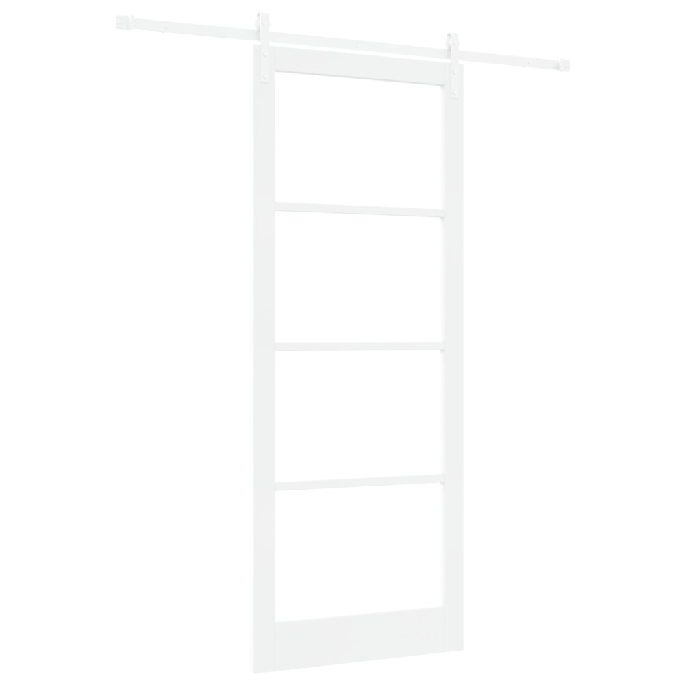 Ușa glisantă vidaXL cu set de accesorii 'ORKDAL'Alb din lemn solid și sticlă
