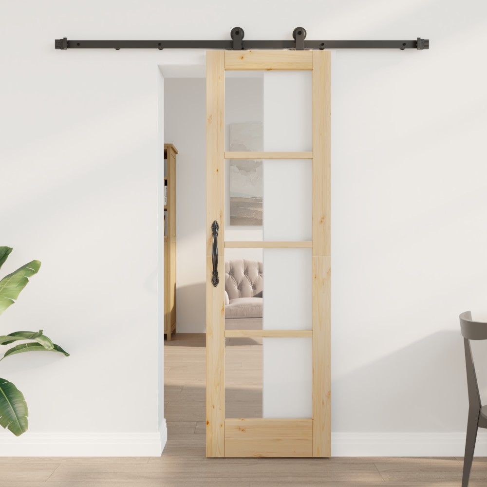 Ușa Glisantă vidaXL cu Set de Accesorii 'ORKDAL'Lemn Masiv & Sticlă