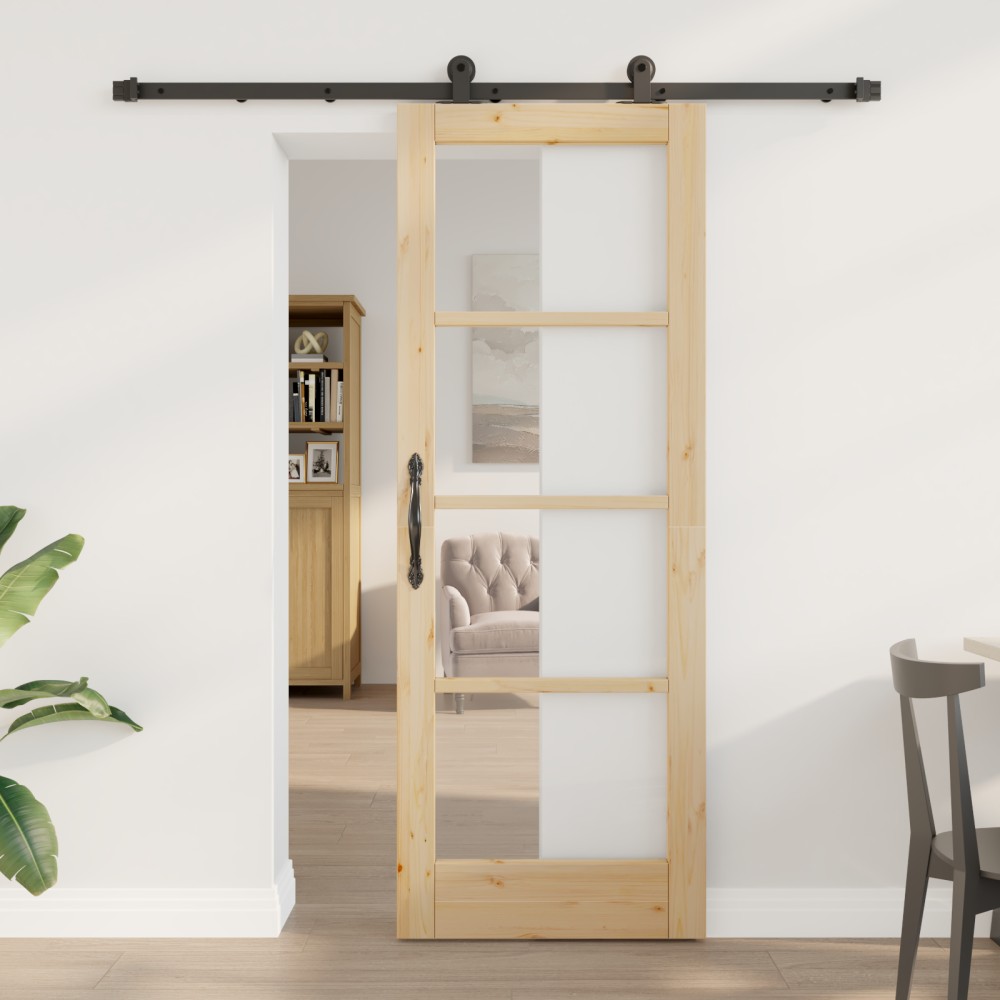 Ușă Glisantă vidaXL cu Set de Accesorii 'ORKDAL'Lemn Masiv și Sticlă