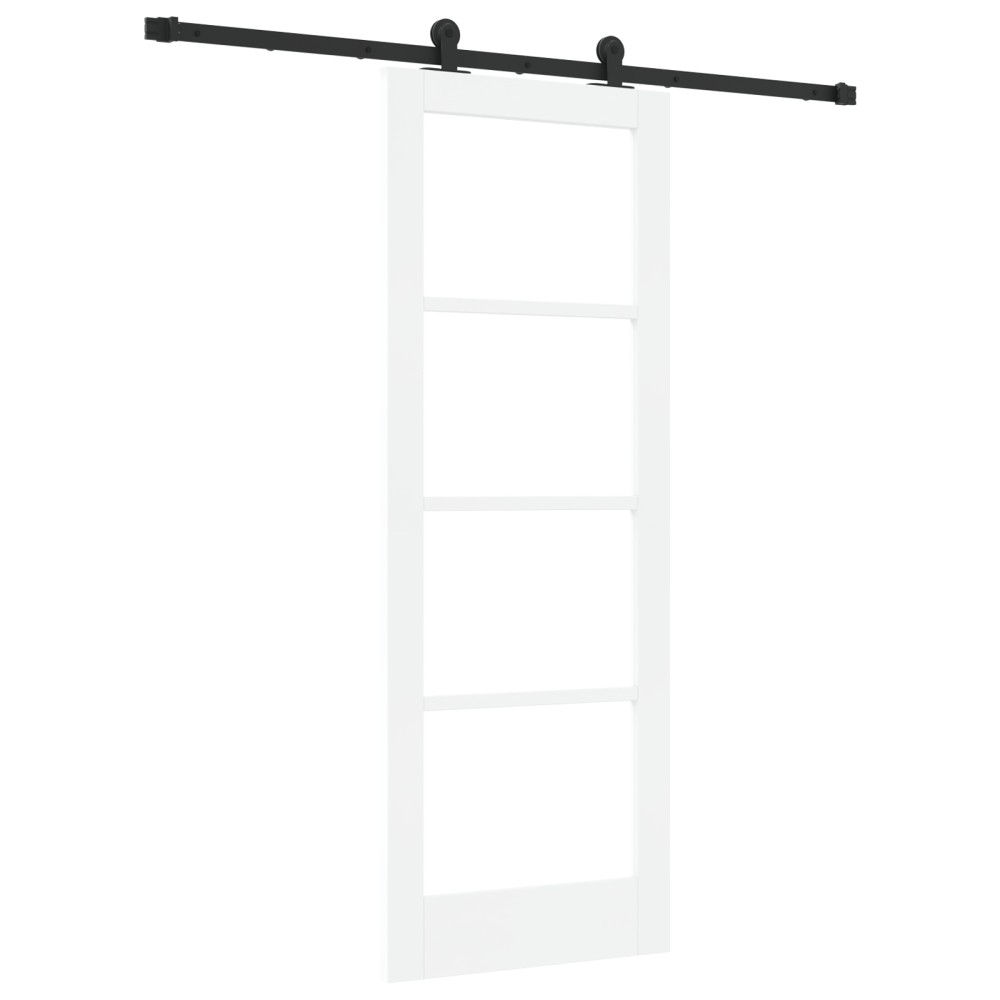 Ușă glisantă vidaXL cu set de accesorii 'ORKDAL'Alb din lemn solid & Sticlă