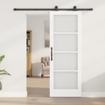 Ușă glisantă vidaXL cu set de accesorii 'ORKDAL'Alb din lemn solid & Sticlă