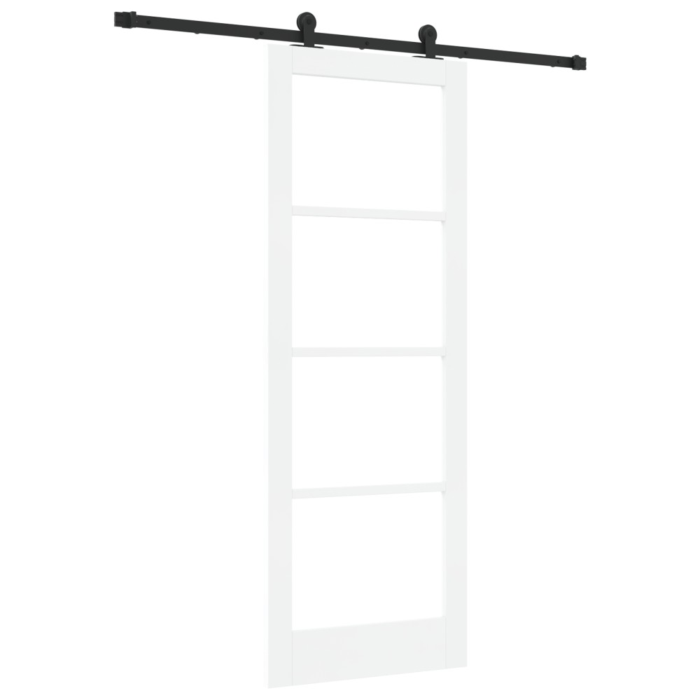 Ușa glisantă vidaXL cu set de accesorii 'ORKDAL'Alb Lemn Masiv & Sticlă