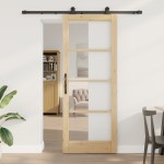 Ușă glisantă vidaXL cu set de accesorii 'ORKDAL'Lemn solid & Sticlă