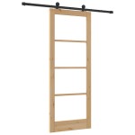 Ușă glisantă vidaXL cu set de accesorii 'ORKDAL'Lemn solid & Sticlă