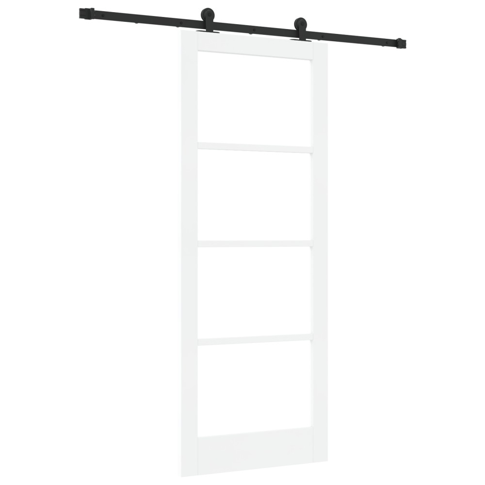 Ușa glisantă vidaXL cu set de accesorii 'ORKDAL'Alb din lemn masiv și sticlă