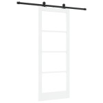 Ușa glisantă vidaXL cu set de accesorii 'ORKDAL'Alb din lemn masiv și sticlă