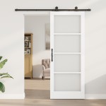 Ușa glisantă vidaXL cu set de accesorii 'ORKDAL'Alb din lemn masiv și sticlă