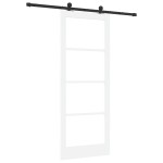 Ușa glisantă vidaXL cu set de accesorii 'ORKDAL'Alb din lemn masiv și sticlă