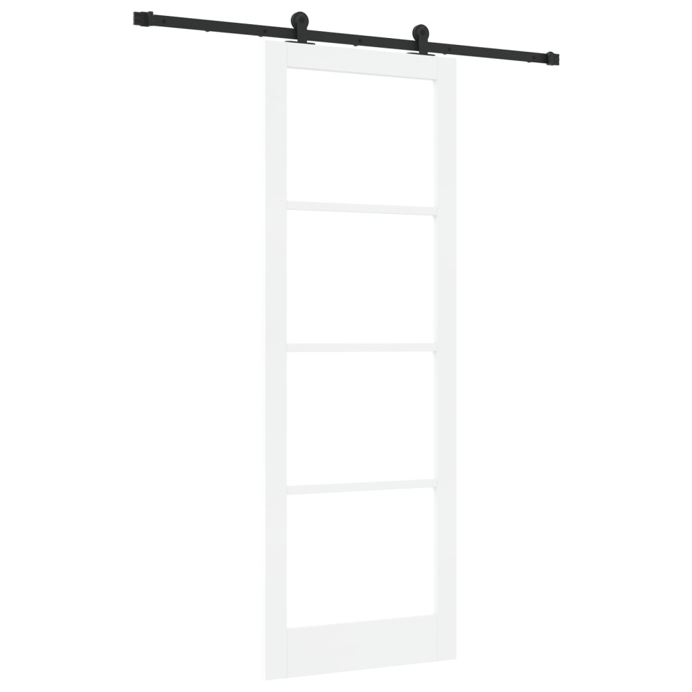 Ușă Glisantă vidaXL cu Set de Accesorii 'ORKDAL'Alb din Lemn Masiv & Sticlă