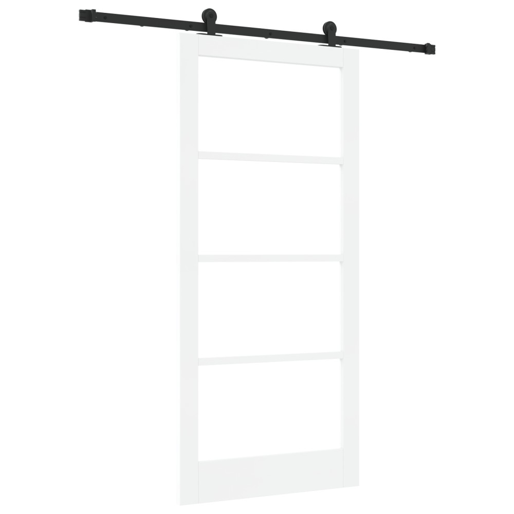 Ușă glisantă vidaXL cu set de accesorii 'ORKDAL'alb lemn solid & sticlă