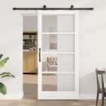 Ușă glisantă vidaXL cu set de accesorii 'ORKDAL'alb lemn solid & sticlă Ușă glisantă vidaXL cu set de accesorii 'ORKDAL'alb lemn solid & sticlă