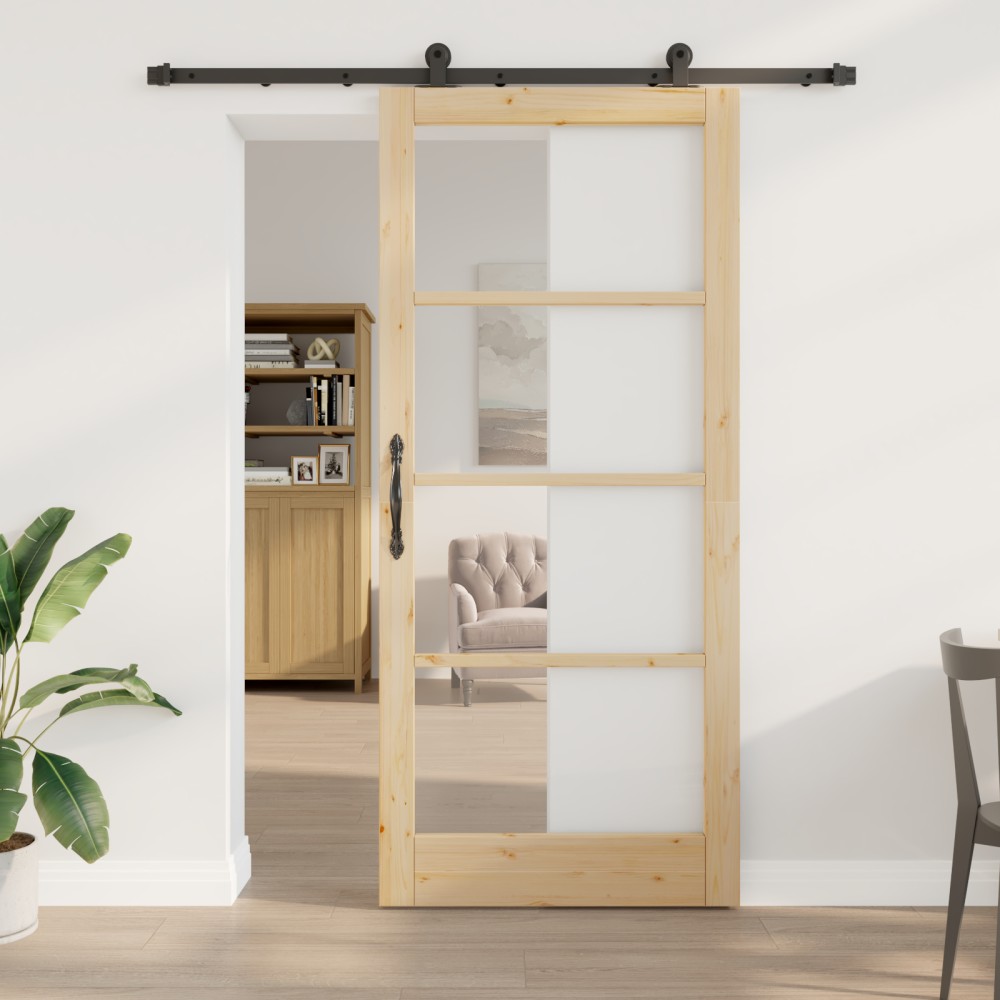 Ușa glisantă vidaXL cu hardware 'ORKDAL'din lemn masiv și sticlă