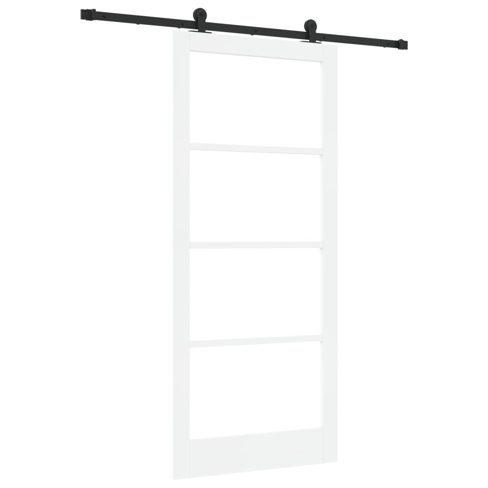 Ușa glisantă vidaXL cu set de accesorii 'ORKDAL'Alb Lemn Solid & Sticlă