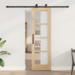 Ușa glisantă vidaXL cu set de accesorii 'ORKDAL'Lemn masiv și sticlă
