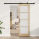 Ușă glisantă vidaXL cu set de accesorii 'ORKDAL'din lemn solid și sticlă Ușă glisantă vidaXL cu set de accesorii 'ORKDAL'din lemn solid și sticlă