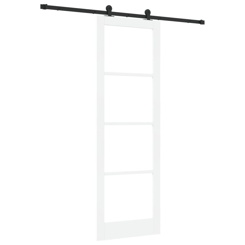Ușa Glisantă vidaXL cu Set de Accesorii 'ORKDAL'Ușa Albă din Lemn Masiv & Sticlă