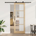 Ușă glisantă vidaXL cu set de accesorii 'ORKDAL'Lemn solid și sticlă
