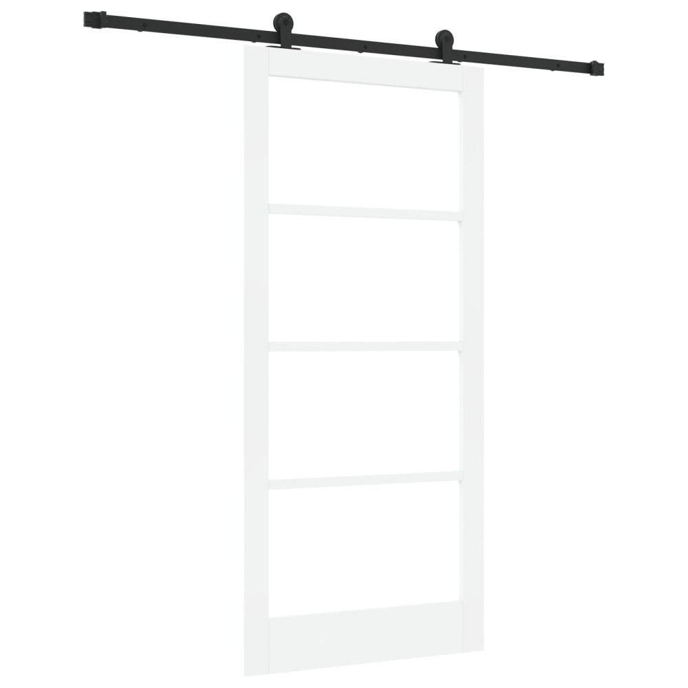 Ușa glisantă vidaXL cu set de accesorii 'ORKDAL'Alb Lemn Solid & Sticlă