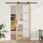 Ușa glisantă vidaXL cu set de accesorii 'ORKDAL'din lemn solid și sticlă