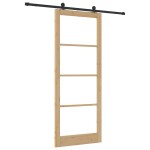 Ușa glisantă vidaXL cu set de accesorii 'ORKDAL'din lemn solid și sticlă
