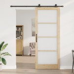 Ușa glisantă vidaXL cu set de accesorii 'ORKDAL'din lemn solid și sticlă