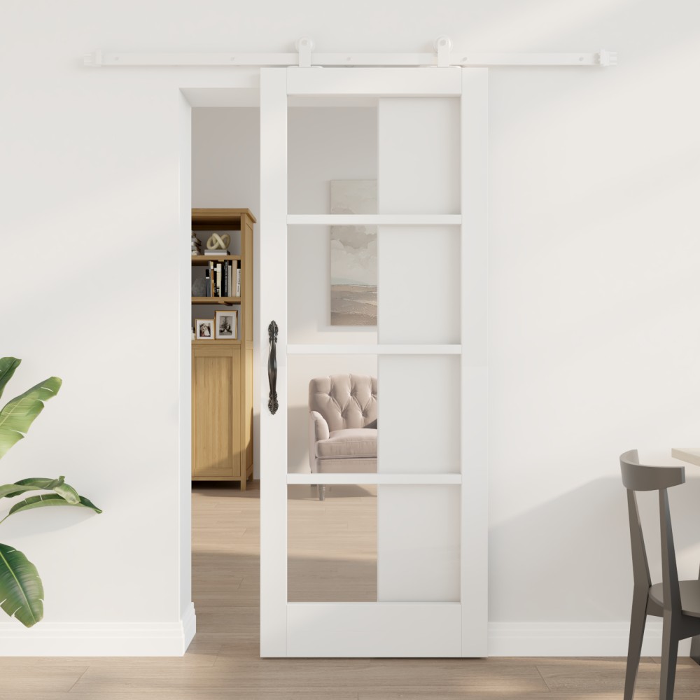 Ușă Glisantă vidaXL cu Set de Accesorii 'ORKDAL'Alb MDF & Sticlă