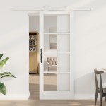 Ușă Glisantă vidaXL cu Set de Accesorii 'ORKDAL'Alb MDF & Sticlă