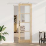 Ușă glisantă vidaXL cu set de accesorii 'ORKDAL'Lemn solid și sticlă