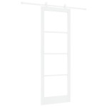 Ușa glisantă vidaXL cu set de accesorii 'ORKDAL'din lemn solid alb și sticlă