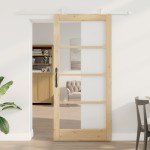 Ușă glisantă vidaXL cu set de accesorii 'ORKDAL'Lemn masiv & Sticlă