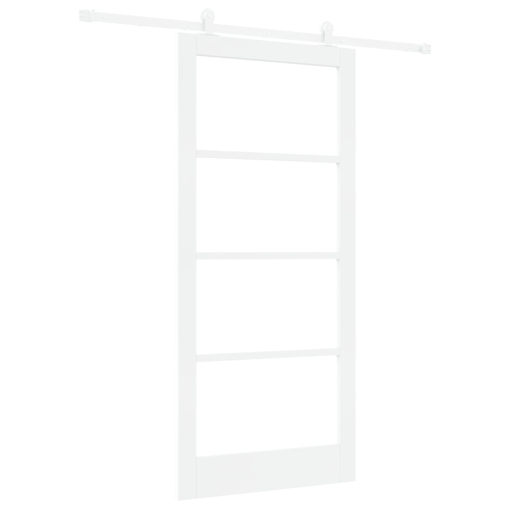 Ușa glisantă vidaXL cu set de accesorii 'ORKDAL'Alb Lemn Solid & Sticlă