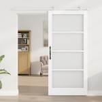 Ușa glisantă vidaXL cu set de accesorii 'ORKDAL'Alb Lemn Solid & Sticlă
