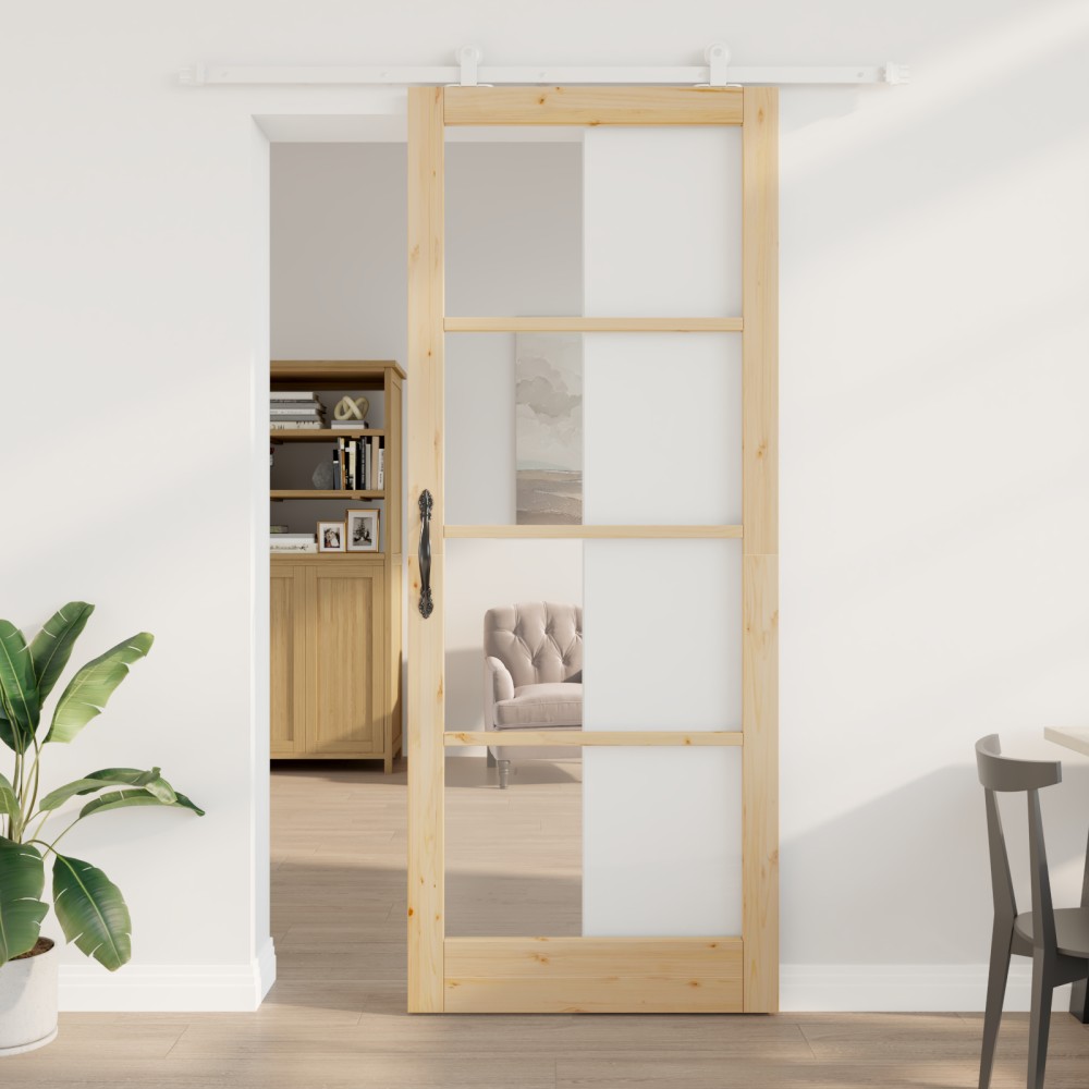 Ușa glisantă vidaXL cu set de accesorii 'ORKDAL'Lemn masiv & Sticlă