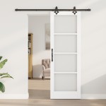 Ușă glisantă vidaXL cu set de accesorii 'ORKDAL'Alb din lemn masiv și sticlă