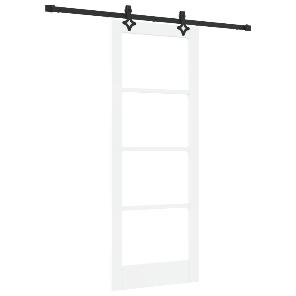 Ușă Glisantă vidaXL cu Set de Accesorii 'ORKDAL'Alb Lemn Masiv & Sticlă