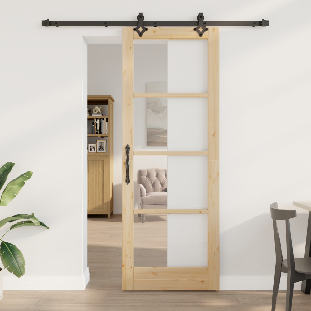 Ușa Glisantă vidaXL cu Set de Accesorii 'ORKDAL'Lemn Masiv & Sticlă