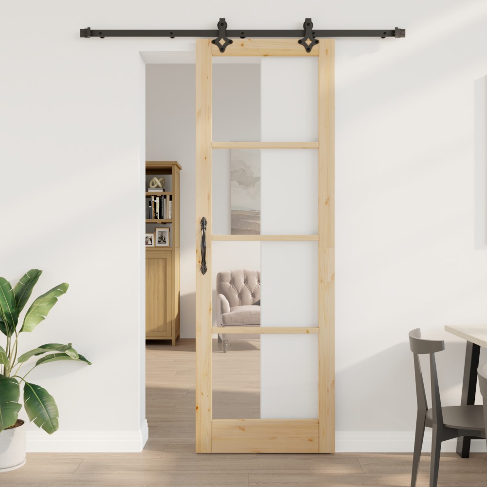 Set Ușă Glisantă vidaXL cu Accesorii “ORKDAL” Lemn Solid și Sticlă