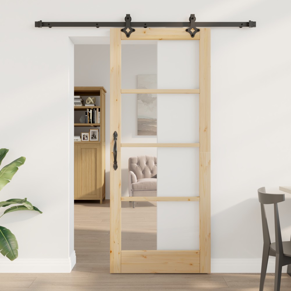 Ușă glisantă vidaXL cu set de accesorii "ORKDAL" Lemn masiv & Sticlă