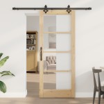 Ușă glisantă vidaXL cu set de accesorii "ORKDAL" Lemn masiv & Sticlă