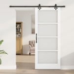 Ușa Glisantă vidaXL cu Set de Accesorii 'ORKDAL'Alb din Lemn Masiv & Sticlă