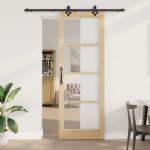 Ușă glisantă vidaXL cu set de accesorii 'ORKDAL'din lemn masiv și sticlă Ușă glisantă vidaXL cu set de accesorii 'ORKDAL'din lemn masiv și sticlă