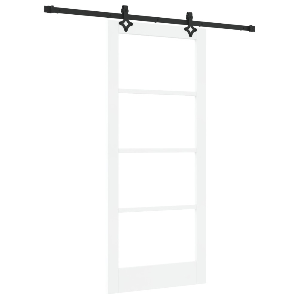 Set de uși glisante vidaXL cu hardware „ORKDAL” Alb Lemn masiv și Sticlă