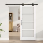 Set de uși glisante vidaXL cu hardware „ORKDAL” Alb Lemn masiv și Sticlă Set de uși glisante vidaXL cu hardware „ORKDAL” Alb Lemn masiv și Sticlă