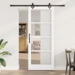 Set Ușă Glisantă cu Hardware 'ORKDAL'Alb din Lemn Solid și Sticlă Set Ușă Glisantă cu Hardware 'ORKDAL'Alb din Lemn Solid și Sticlă