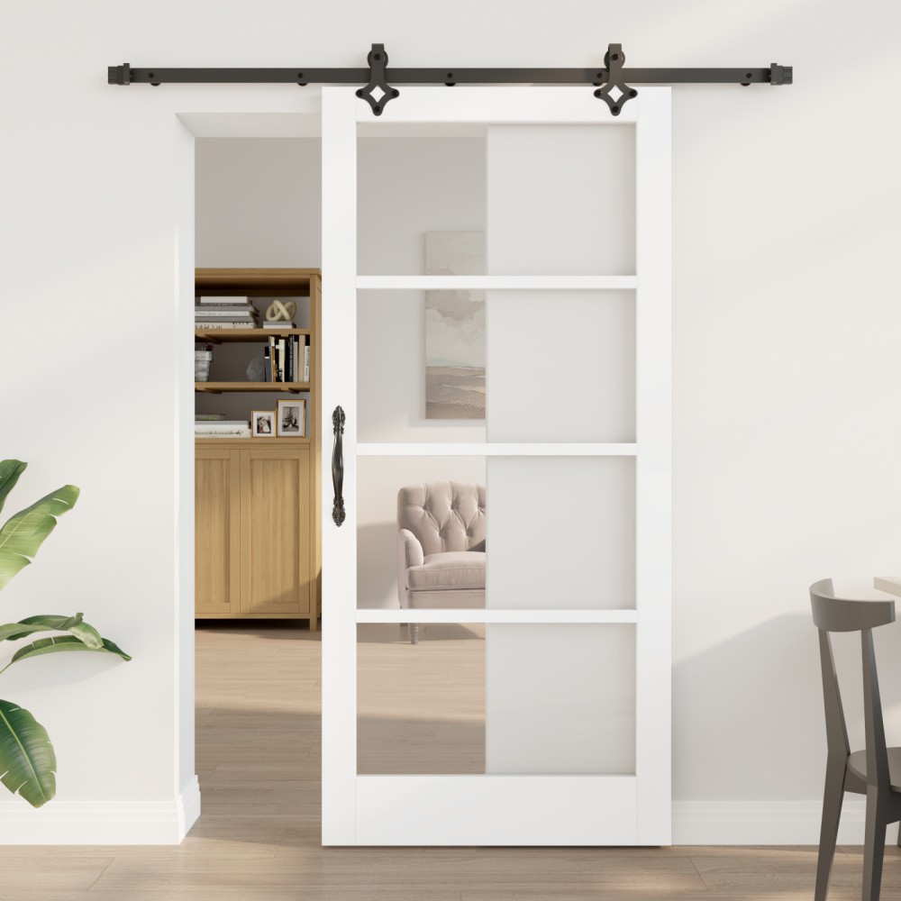 Ușă Glisantă vidaXL cu Set de Accesorii "ORKDAL" Lemn Masiv Alb și Sticlă