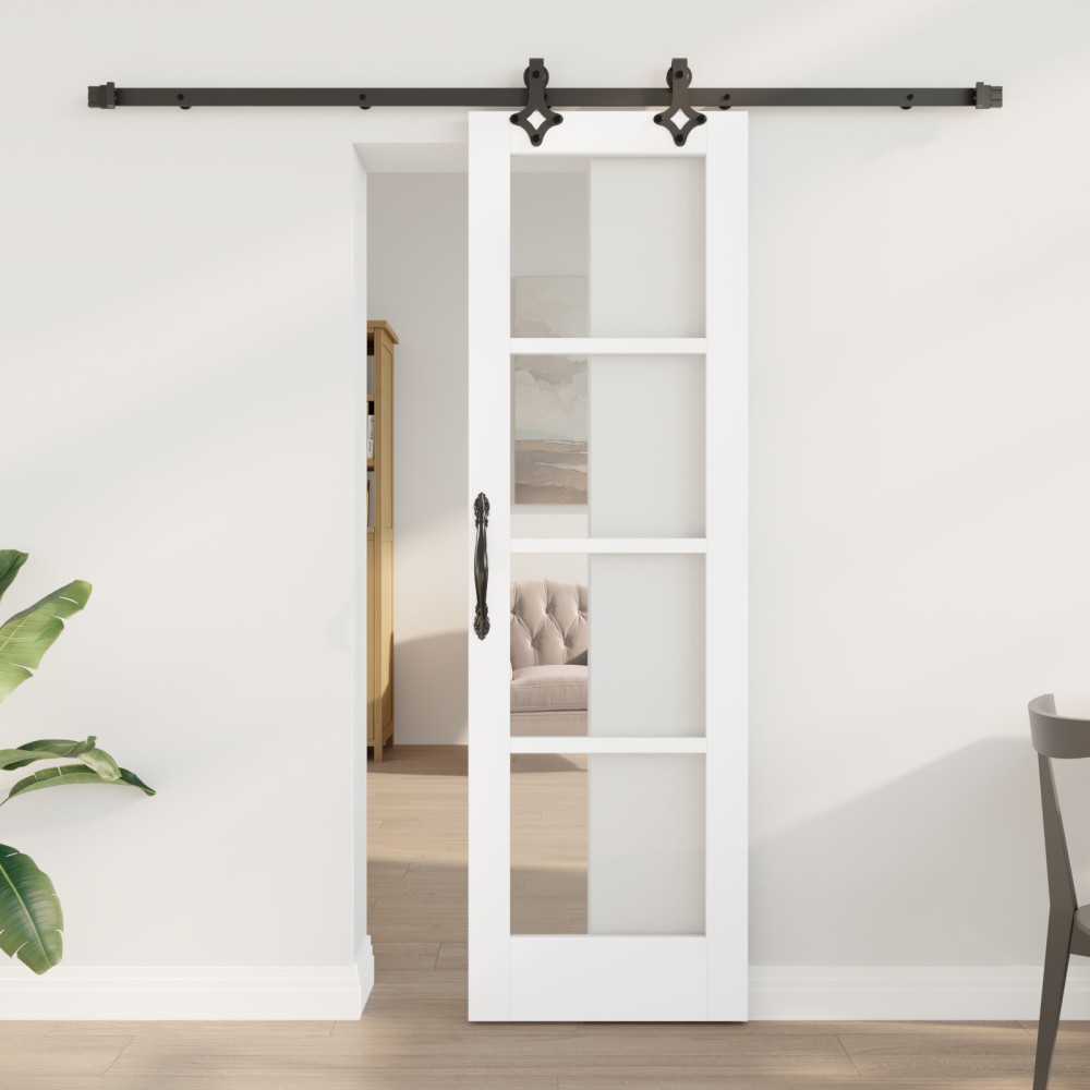 Ușă Glisantă vidaXL cu Set de Accesorii 'ORKDAL'Alb Lemn Masiv & Sticlă