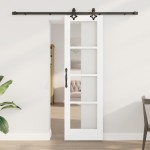 Ușă Glisantă vidaXL cu Set de Accesorii 'ORKDAL'Alb Lemn Masiv & Sticlă