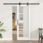 Ușă Glisantă vidaXL cu Set de Accesorii 'ORKDAL'Alb Lemn Solid & Sticlă Ușă Glisantă vidaXL cu Set de Accesorii 'ORKDAL'Alb Lemn Solid & Sticlă