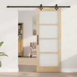Set de uși glisante vidaXL cu kit de accesorii 'ORKDAL'Lemn masiv și sticlă Set de uși glisante vidaXL cu kit de accesorii 'ORKDAL'Lemn masiv și sticlă