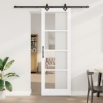 Ușă glisantă vidaXL cu set de accesorii "ORKDAL" Alb Lemn masiv & Sticlă
